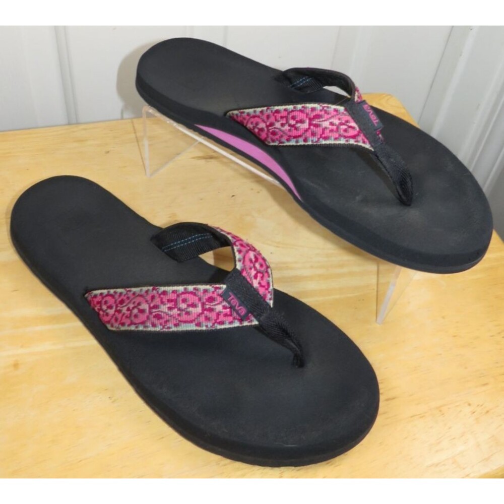 Teva Mush II Women’s Flip Flops S/N 4198 Black/Pink Geo Floral Size 10